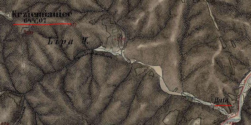 Гора "Кременець" на старій австрійській карті