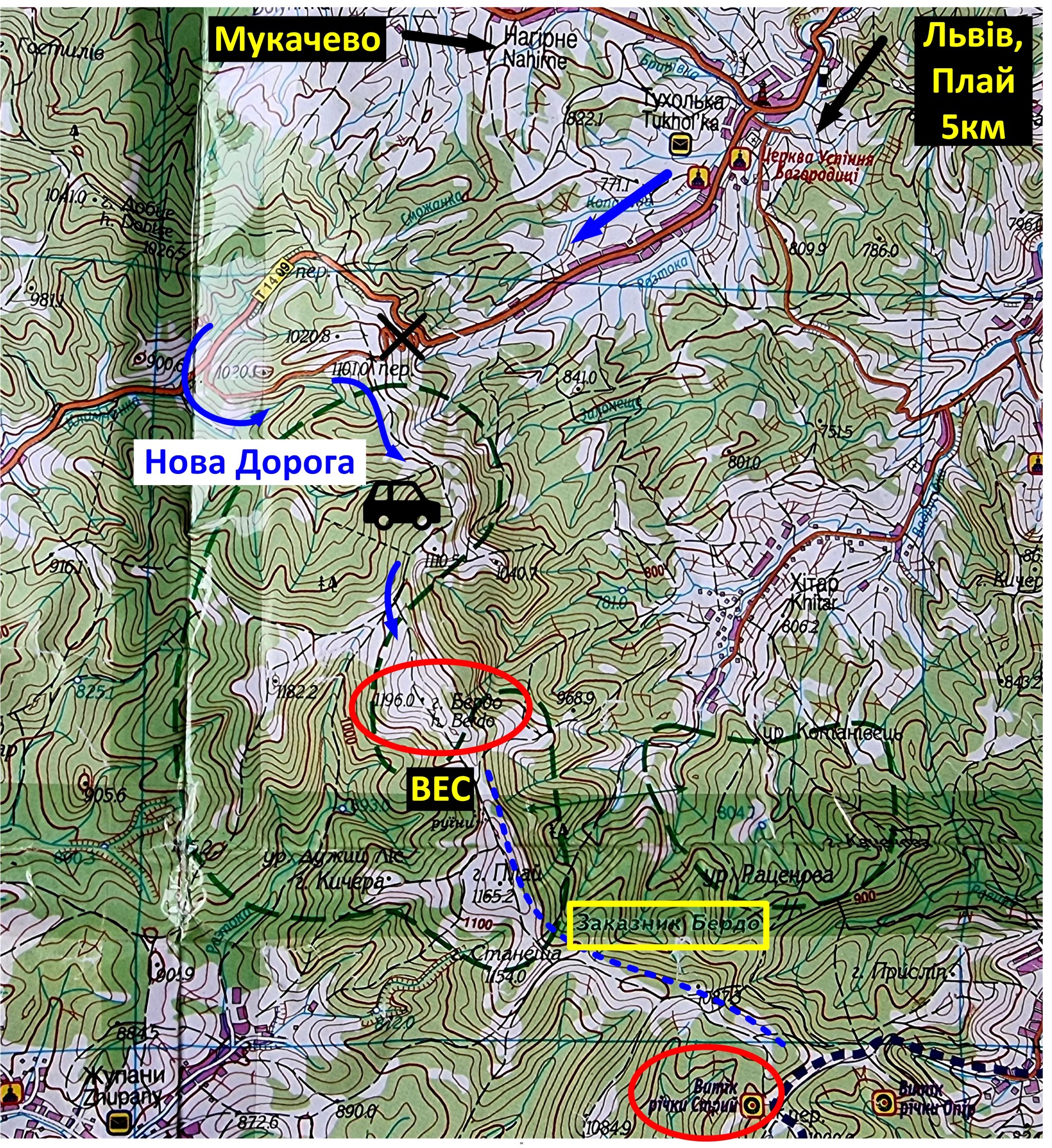Карта маршруту в Заказник Бердо