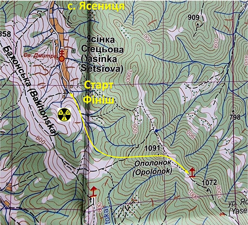 Карта короткого маршруту на гору Ополонек