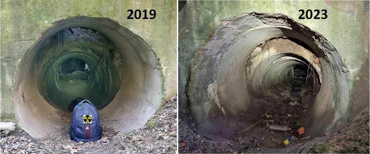Ось стан тунелю одразу після прочистки (ліворуч) та після чотирьох років простою (праворуч)