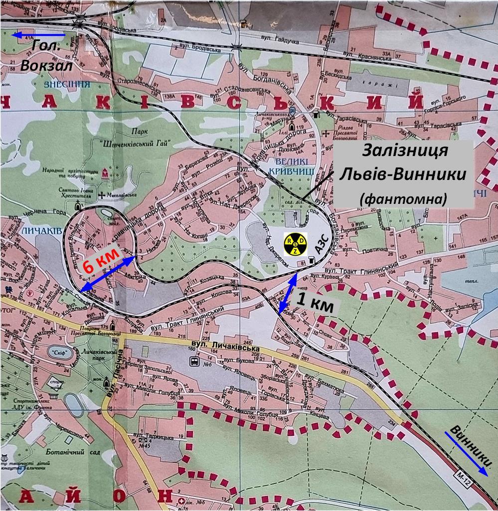 Залізниця Львів - Винники (фантомна) на карті Львова