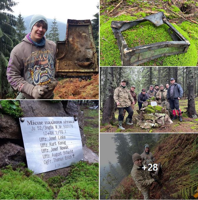 Табличка на місці падіння Ju-52 в Карпатах біля Долини