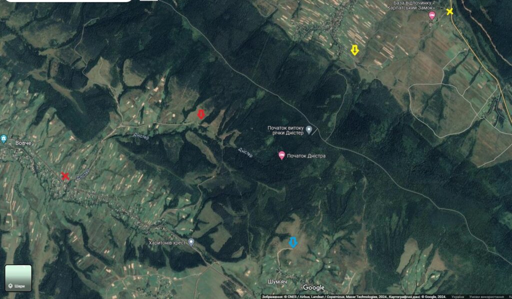 Карта маршрутів до витоку Дністра